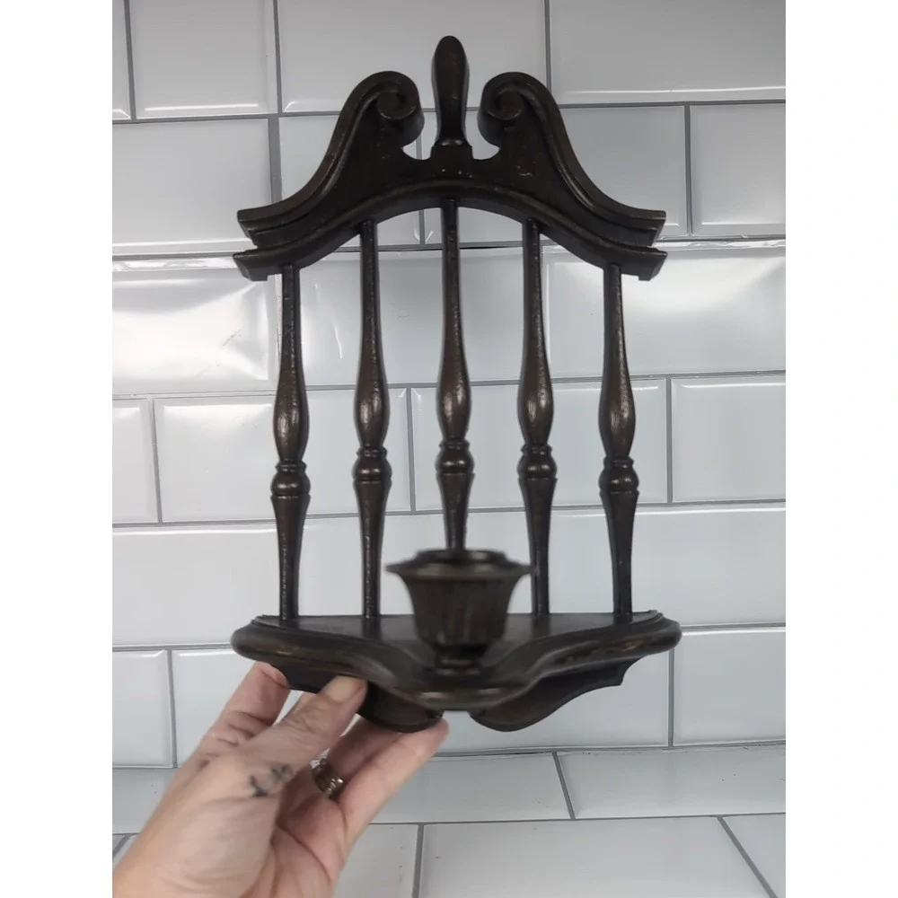1970's Homco #4155 Molded Sconce Candle Holder Plastic Brown Wall Hanging Vintag